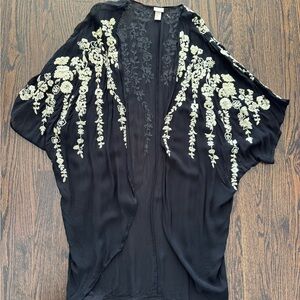 H&M Black Kimono with Gold Floral Embroidery